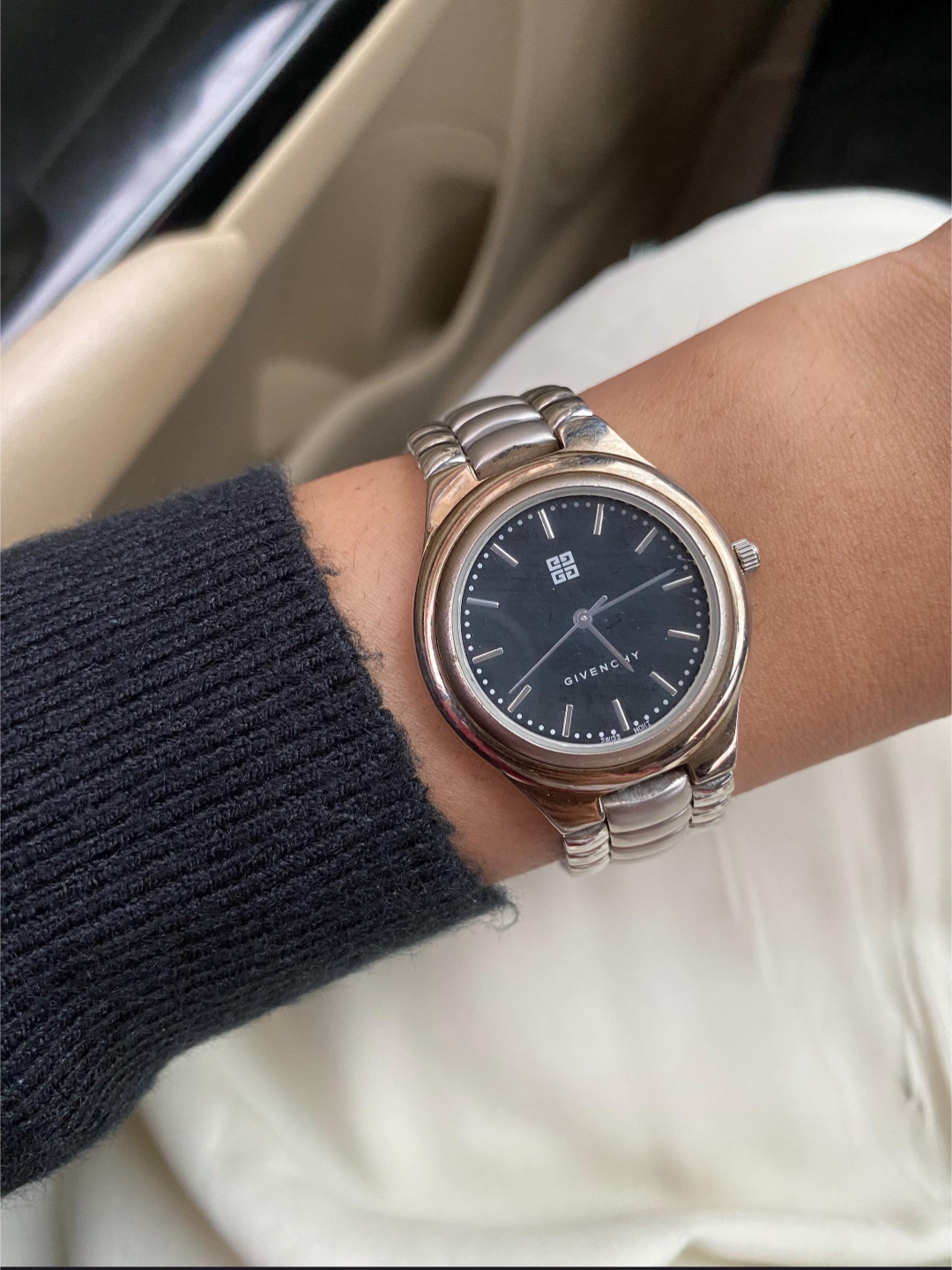 Silver Givenchy Watch | Black Dial | Vintage Unisex watch